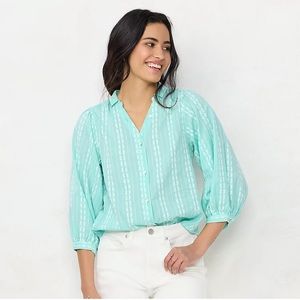 NWT LC Valez Aqua Dolman Sleeve Button Down Top